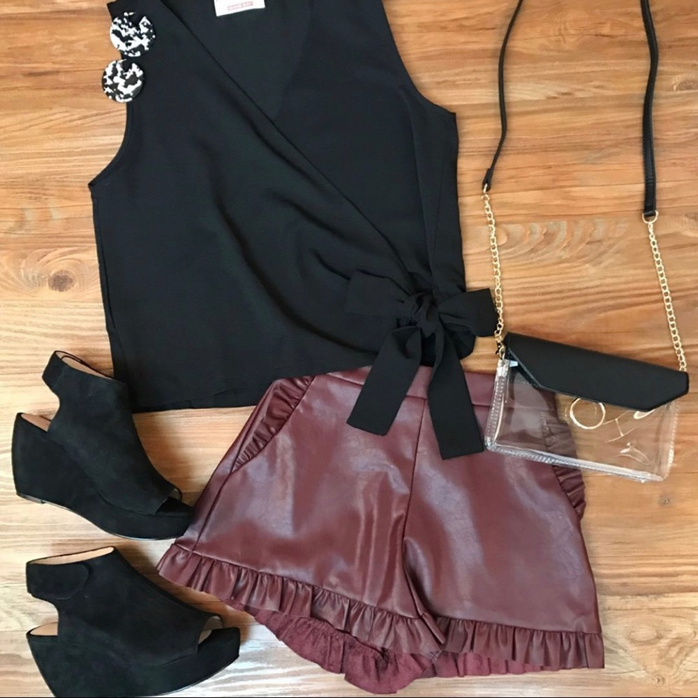 Faux Leather Ruffled Shorts